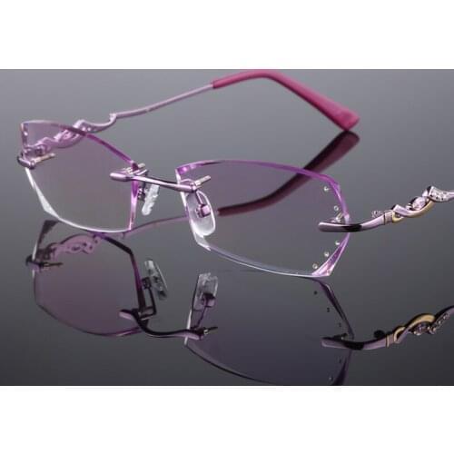 Rimless glasses, diamond trimming glasses fashion woman beautiful temperament prescription glasses myopia hyperopia 58