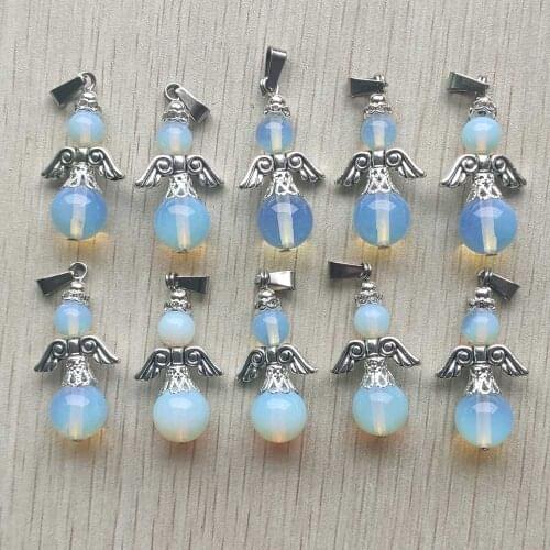 Wholesale 10pcs/lot 2021 new Fashion good quality opal stone angel shape pendants for Necklace jewelry making free shipping