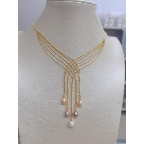 New Arrival Gold Plated Freshwater REAL Pearl Necklace Nice Party Jewerly 10pcs/lot