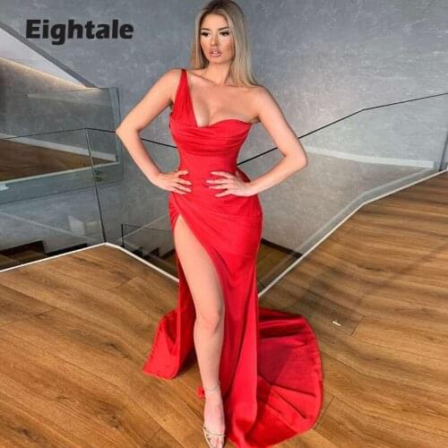 Eightale Arabic Evening Dress One Shoulder High Side Split Red Long Prom Gown Custom Made Celebrity Party Dress 2021