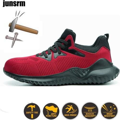 Work shoes, breathable steel toe boots, lightweight air cushion, non-slip, puncture-proof, men and women sports safety boots