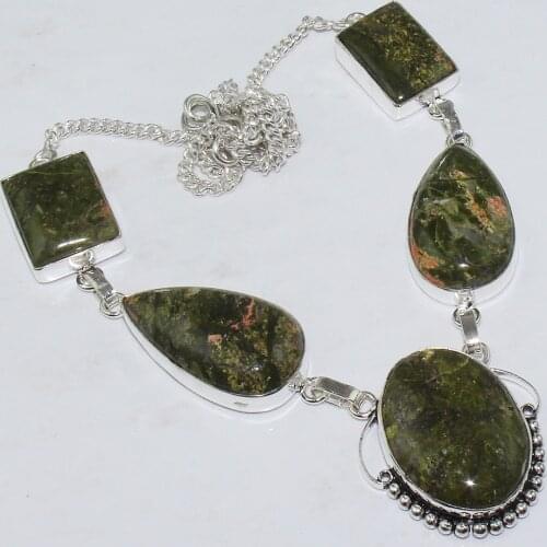 Unakite Necklace Silver Overlay over Copper , 49cm, N1594