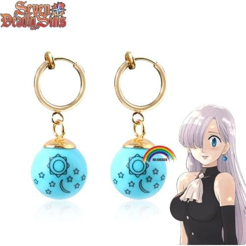 Anime The Seven Deadly Sins Earrings Elizabeth Liones Blue Sun Stars Moon Dangle Earrings for Women Ear Clip Pendant Jewelry