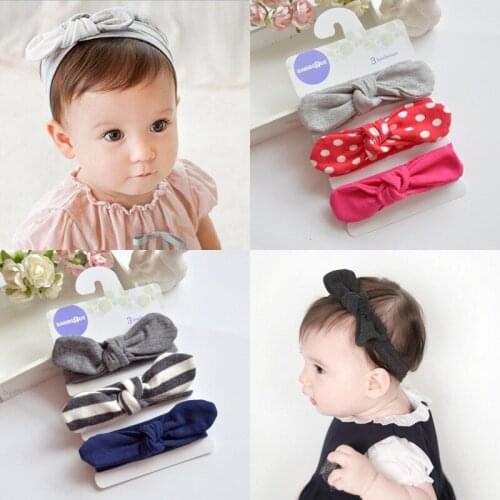 Baby Girls Knot Headband Cotton Elastic Newborn Grey Hair Band Children Knotted Headwrap Turban Headband 3Pcs/Set