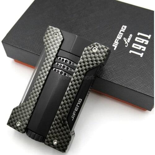 Brand New Windproof Carbon Fiber Torch Adjustable Cigar Lighters Jet Flame Cigar Cigarette Lighter With Gift Box For COHIBA
