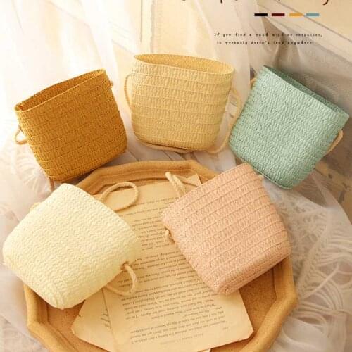 New Summer Children Girls Shoulder Bag Creative Pure Color Straw Messenger Bag Kids Coin Purse Cute Princess Mini Handbag