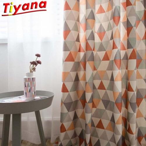 Warm Color Geometric Curtains for Living Room Modern Red/Orange Stitching Window Drapes for Bedroom Semi Blackout Panel HM154#30