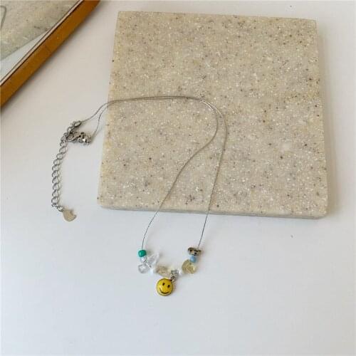 TIMEONLY Cute Colorful Smile Face Pendant Necklace for Women Beaded Irregular Stone Chokers Necklaces Statement Summer Jewellery