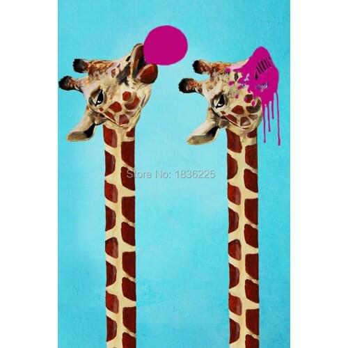 Birthday party decorations kids funny animals giraffe christmas party decoration oil painting wall stickers for kids rooms