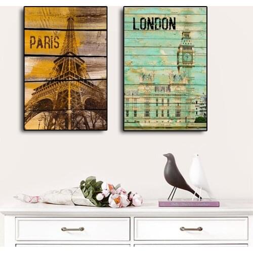 Vintage London Big Ben Paris Eiffel Tower Canvas Painting Poster Print Wall Art Picture Scandinavian Nursery Kids Room Decor