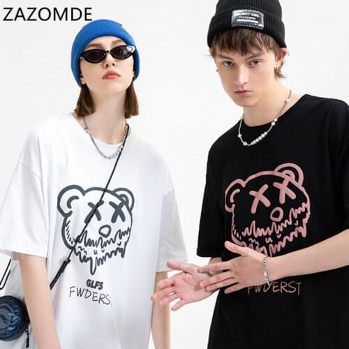 ZAZOMDE 2021 Men Oversize Hip Hop Tops Harajuku T Shirt Bear printing Men Summer Short Sleeve Tops Cotton Casual Tee M-5XL