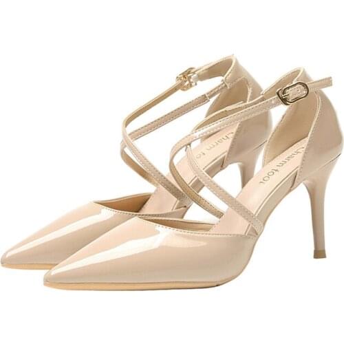 2020 Women Pumps Fashion Simple High-heeled Shoes Shallow Pointed Hollow Buckle Strap Single Shoe