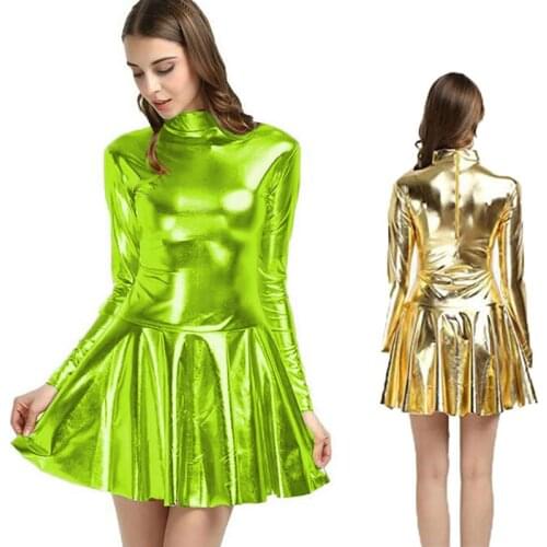 Women Fashion Style Mini Dress Turtleneck Long Sleeve Vestido A-Line Pleated Hem Dress Night Party College style dress