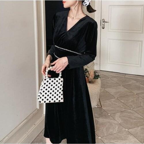 Gold velvet Dress 2020 new spring and summer fashion trend V-neck long-sleeved dress loose large size womens clothing