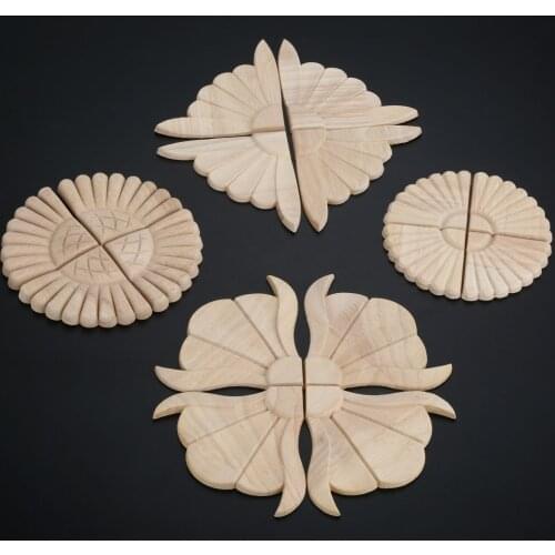 1pc Flower Woodcarving Decal Natural Wood Appliques for Furniture Cabinet Unpainted Wooden Mouldings Decal Decorative Figurine