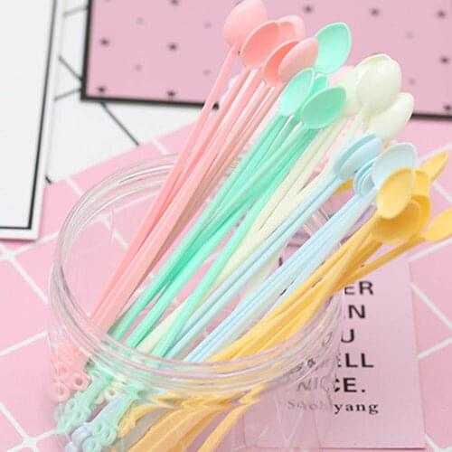 30Pcs Portable Coffee Tea Spoon Long Handle Disposable Mini Candy Color Spoon Tools Party Supplies Plastic Kitchen Accessories