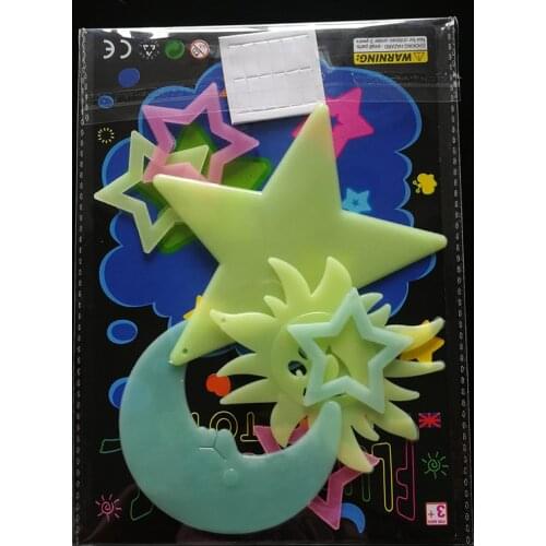 3D Luminous glow in the dark Stars Sun Moon Wall Sticker Fluorescent Bedroom Living Room Decoration Big Star Wall Sticker 7 pcs