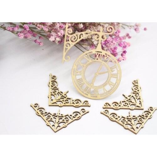 5pcs/set European Style Retro Wood Clock, Hollow Wood Carving for Holiday Party Wedding Decor, DIY Craft Supplies