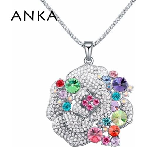 Austria crystal long necklace Rose Flower pendant necklace jewelry fashion for women Main Stone Crystals from Austria #110585