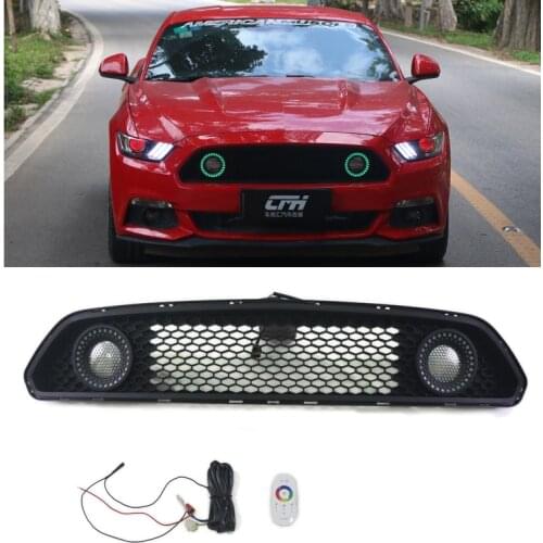 Car Front Bumper Grille Trim Racing Grills Round Lamp Type Remote Control Discoloration Belt Lamp For Ford Mustang 2015-2017