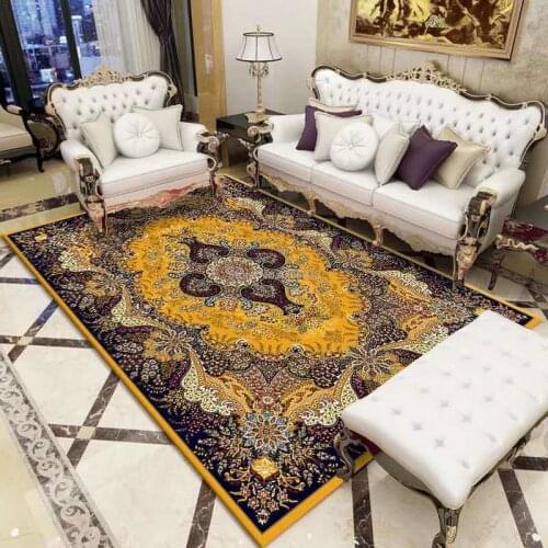 European Style Gold Diamond Velvet Persian Carpet Bedroom Bedside Turkish Sofa Coffee Table Washable Non-slip Carpet
