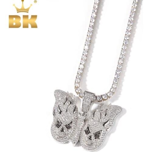 THE BLING KING Shiney Fire Butterfly Pendants Full Iced Out Micro Bling Cubic Zircon Tennis Chain Necklace Hiphop Rapper Jewelry