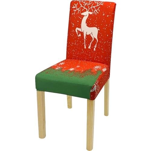 Christmas Chair Covers Red And Green Elk Printed Stretch Elastic Universal Chair Cover Dining Room Slipcovers