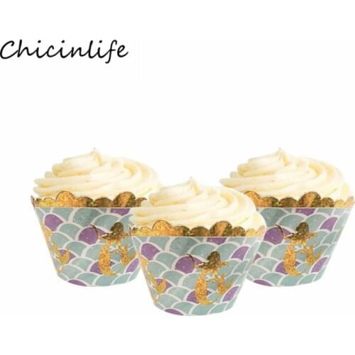 Chicinlife 12pcs Mermaid Cupcake Wrappers Baby Shower Birthday Party Decoration Mermaid Party Supplies