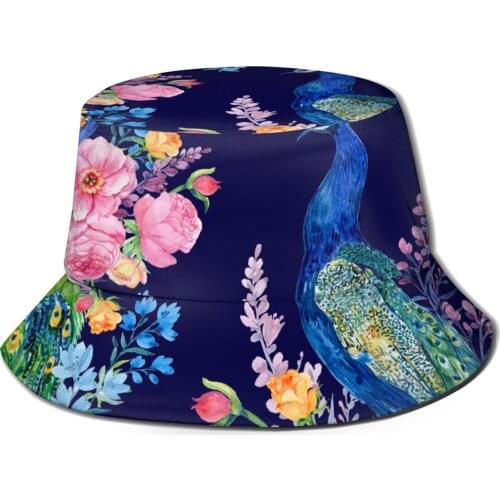 CINESSD New Fashion Bucket Hats Fisherman Caps For Women Men Gorras Summer Two Peacocks With Flowers