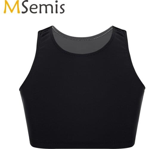 Kids Teens Girls Gymnastics Dance Crop Top Solid Color Basics Sport Bra Top Ballet Crop Tops for workout Stage Performance