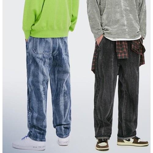 Loose Mens Jeans Straight Casual Trousers Mens Personality Loose Denim Pants Autumn Winter Fashion Men Male Bottoms 34