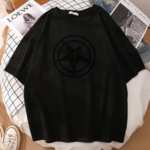 Pentagram Gothic Occult Satan Print Mens Tshirts Oversized Soft T-Shirts Fashion Loose Clothing Summer Comfortable T Shirts Man