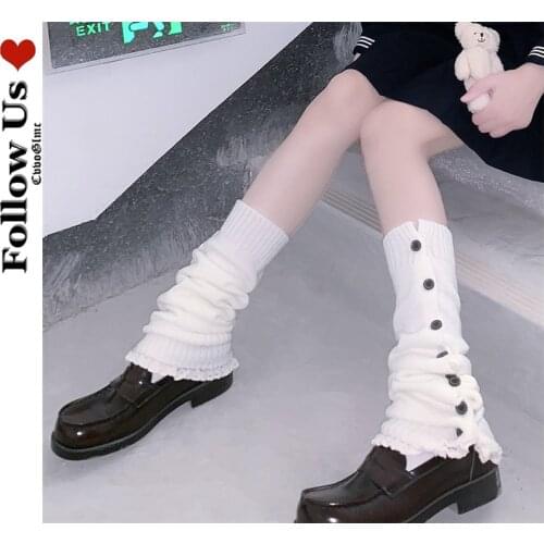 Gothic Button Leg Warmer Female Lolita Kawaii Knitted Wool Warmth Leg Warmer Sleeve Boots Set Sexy Womens Leg Warmers Stockings