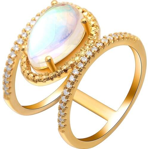 Hainon Silver Color Hollow Ring Bridal Luxury Oval CZ Rhinestone Wedding Rings for Women Engagement Party Gold Color Rings Gifts