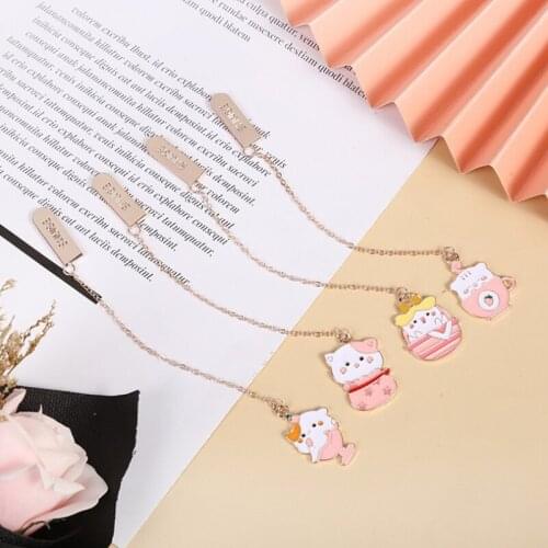 4pc Wine Glass Pink Cat Bookmark Metal Pendant Decor Accessories Book Mark Page Folder Student Office School Supplies Stationery