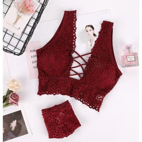 Women Bra Set Sexy Cross Straps Bra Panty Underwear Set Ladies Push Up Lace Hollow Intimates Briefs LingerieSet SexyLaceBraSets