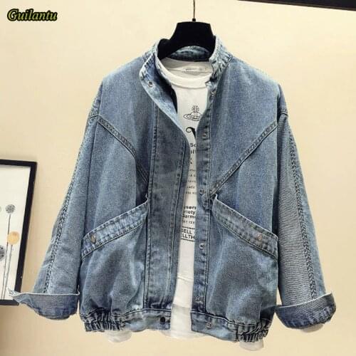 Guilantu Spring Denim Coat Women Mandarin Collar Single Breasted Solid Vintage Jeans Jacket Female Loose Streetwear Jackets