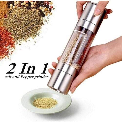 2 IN 1 Stainless Steel Manual Pepper Mill Shaker Salt and Pepper Grinder with Stand Adjustable Coarseness Salt Grinder for Spice
