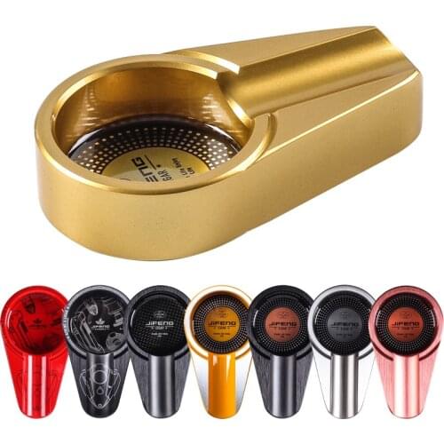 Metal Cigar Ashtray Portable Travel Cigarette Ashtrays Pocket Outdoor Car Ash Tray W/ Cigar Holder Fit Cohiba AccessoriesJF-044