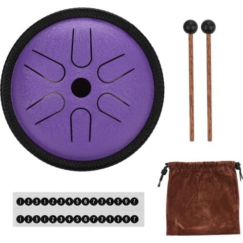5.5 Inches Mini Steel Tongue Drum 6 Notes Handpan Drum Steel Pocket Drum Percussion Instrument with Mallets Carry Bag