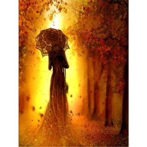 Woman Umbrella DIY 11CT Cross Stitch Embroidery Kits Needlework Craft Set Printed Canvas Cotton Thread Home Design