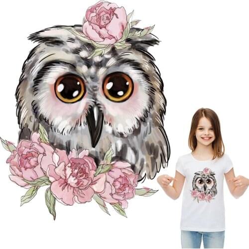 Flower Owls Iron-On Transfers For Clothing Stickers Clothes Iron On Heat Transfer Fashion Diy Accessory Patch