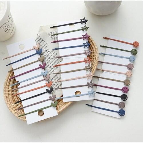 New 10pcs/set Smiley Face Stars Love Pattern Morandi Color Hair Clips For Women Girls Candy Hairpins Barrettes Hair Accessories