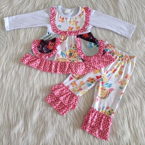 New Baby Girls Clothing-Sets Long Sleeves pocket Tops Ruffles Pants Spring Autumn Boutique Kids Clothing