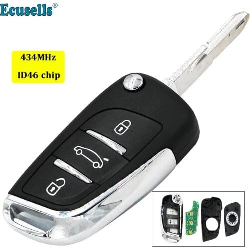 NEW DS Style Keyless Entry Fob 3 Buttons 434mhz ID46 Chip Folding flip key for Peugeot 206 207 206CC NE72 BLADE