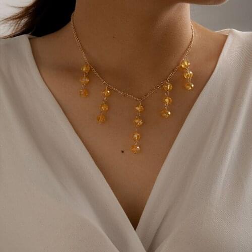 Tocona Charming Yellow Bead Long Chian Pendant Necklace for Women Gold Color Alloly Metal Party Jewelry Gift Wholesale 14829