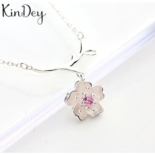 Kindey Bohemian Vintage Silver Color Cherry Blossoms Flower Necklaces For Women Long Pendants Necklaces Collar Jewelry