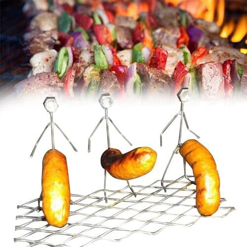 Portable Barbecue Grill Outdoor Camping BBQ Rack Stand Metal Novelty Craft Brat Hot Dogs Guys Skewer Holder BBQ Accessories
