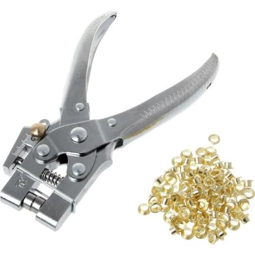 Practical Belt Rivet Hole Punch Plier With 100pcs Eyelet Hollow Press Grommets Craft Tool For Leather Strap