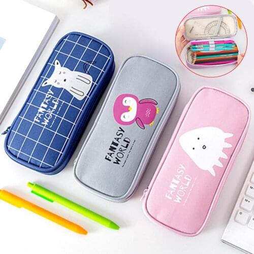 Dropshipping School Supplies Cute Penguin Octopus Large Capacity Zipper Pen Bag Holder Stationery 2-Layer Design Pencil Case